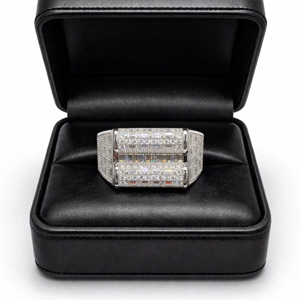 925 Sterling Silver 1.80CT MOISSANITE Iced Out Men’s Ring Size 10 or 11